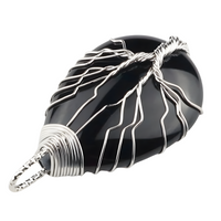Black Agate Tree Of Life Pendant Necklace For Women Oval Gemstone Statement 1338