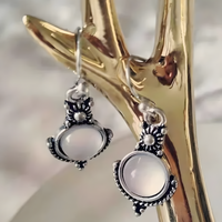 Women's Bohemian Dangle Earrings with Iridescent Opalite Gemstone Vintage B110