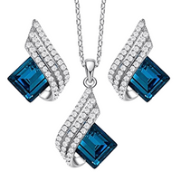 Blue Shining Diva Angel Wings Crystal Pendant Necklace - Elegant Jewelry 138