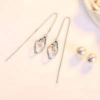 Elegant Pearl Threader Earrings Women Long Drop Chain Earrings Cubic Zircon 1022
