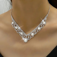 Stylish Glitter Rhinestones Imitation Pearl Wedding Statement Necklace 100 UK