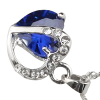 Royal Blue Heart Crystal Necklace and Earrings Set for Women,Sapphire Color 1301
