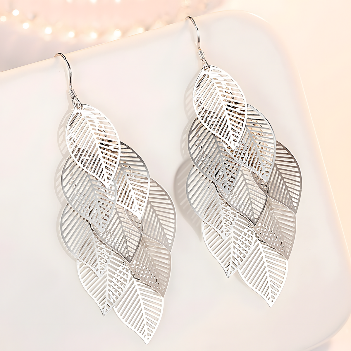 Unified Jewellery Silver Tone Multi Layer Leaf Drop Earrings Women – Trendy 1062