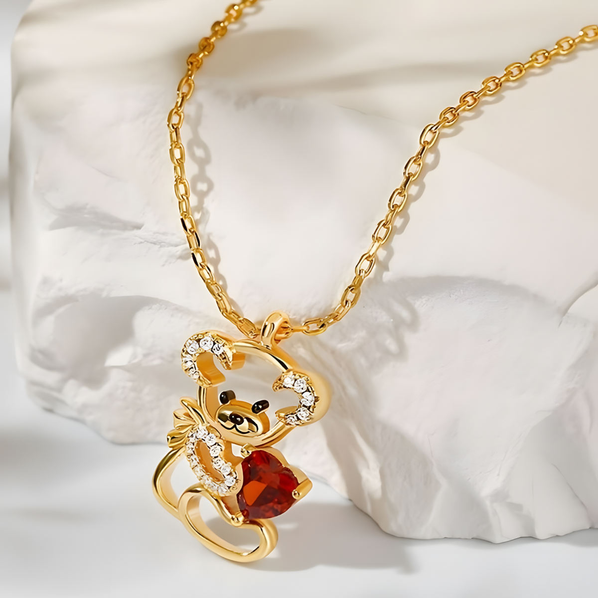 Teddy Bear Heart Necklace Women–Zinc Alloy Gold Colour Outline Bear Pendant 1172