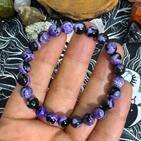 Anxiety Beaded Bracelet — Fire Agate Purple Polished Beads, Empathy Calms 1407