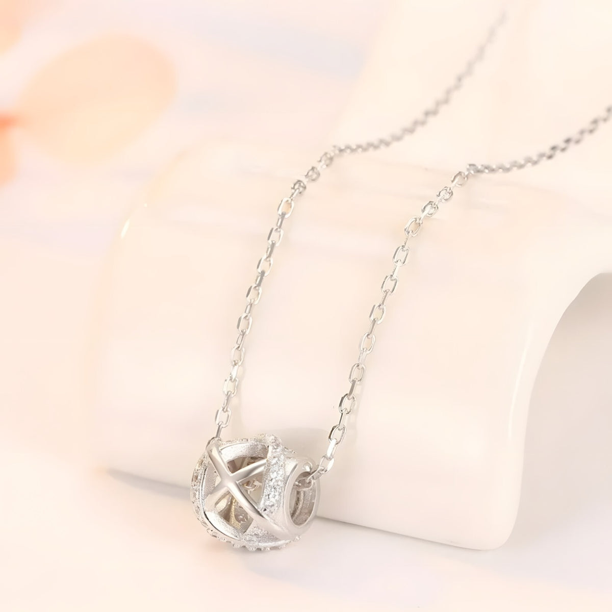 925 Sterling Silver Modern Globe Necklace for Women – Crisscross Pendant 284