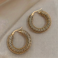 Chunky Huggie Hoop Earrings for Women Gold Color Stainless Steel Mesh Woven 645