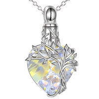 Womens Tree of Life Cremation Necklace Ashes Iridescent Heart-Shaped Crystal B95