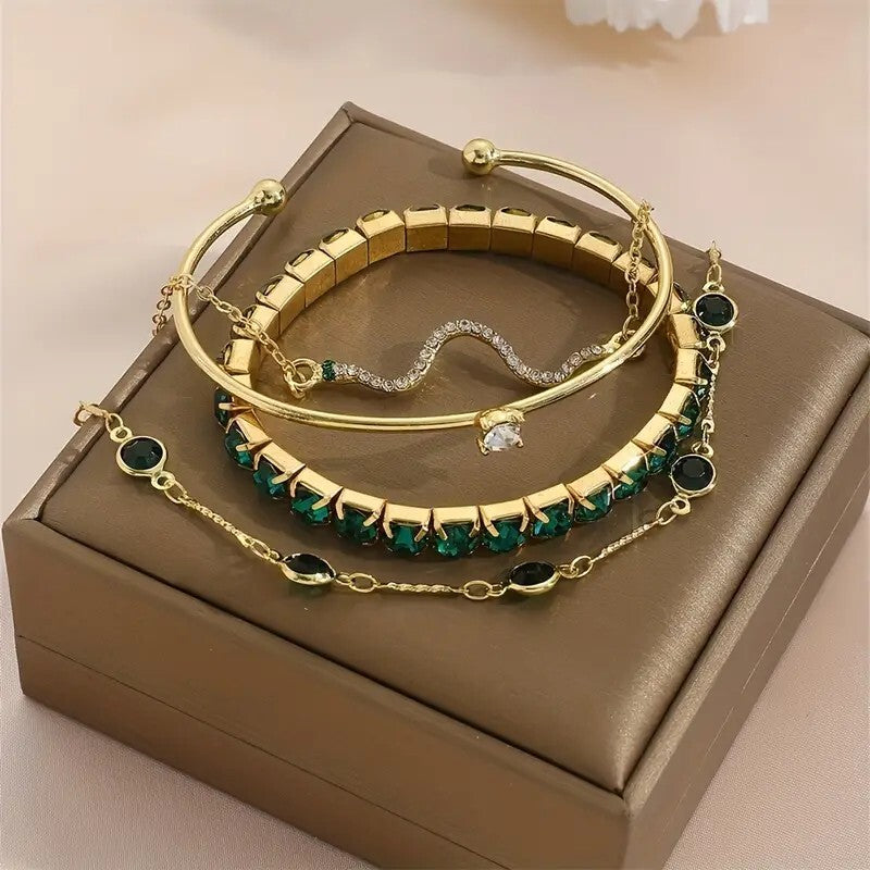 4pcs Shiny Iced Out Rhinestone Bangle Bracelet Set Stackable Hand Jewelry 77 UK