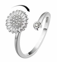 Sunflower Spinner Ring Adjustable Open Ring Silver Tone Floral Statement 1594