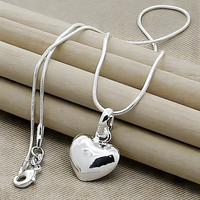 925 Silver-Plated Heart Pendant Necklace Women – Cute & Romantic Snake Chain 872