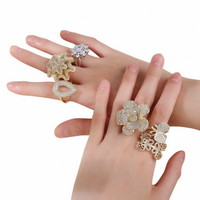 Luxury Teardrop Statement Ring For Women, Gold Tone Open Band Ring, Pavé 1503