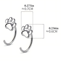 Fashion Silver Color Cat Paw Stud Earrings For Women Minimalist Metal Circle 508