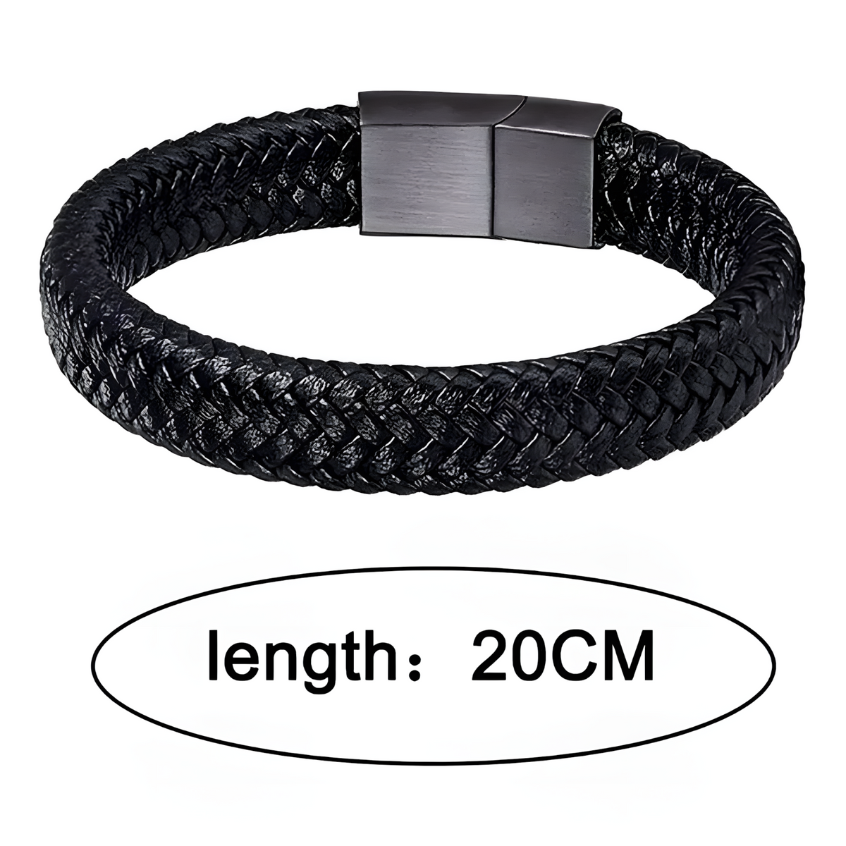 Men's Black Braided Leather Bracelet with Zinc Alloy Magnetic Clasp 446