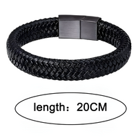 Men's Black Braided Leather Bracelet with Zinc Alloy Magnetic Clasp 446