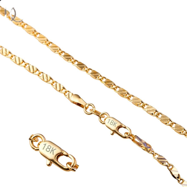 18K Gold Plated Chain Necklace, 2mm Wide, Adjustable Eco-Friendly Material 440
