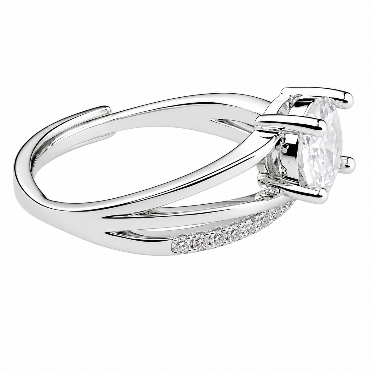 Women's Adjustable Round Brilliant Zircon Engagement Ring, Silver Tone Cros 1658