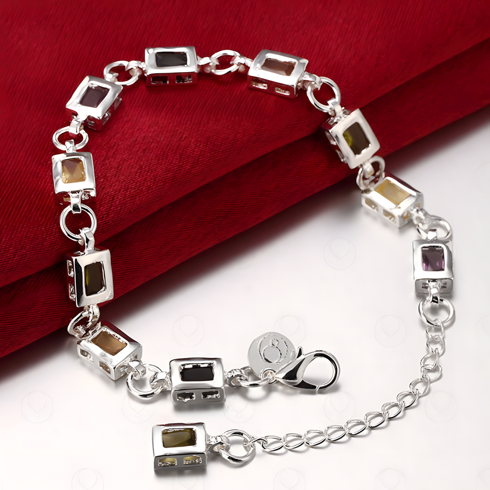 925 Sterling Silver Crystal Look Bracelet For Women 20CM Lobster Clasp Adju 1772