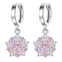 925 Silver-Plated Alloy Pink Petal Zircon Crystal Flower Earrings for Women 1047