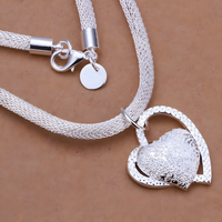 925 Silver-Plated Alloy Heart Pendant Necklace Women – Textured Double-Heart 855