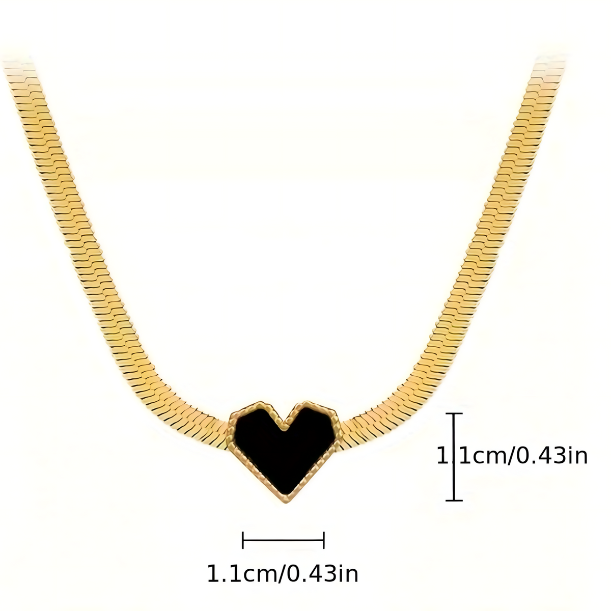 Gold Snake Chain Necklace with Black Heart Pendant – Stainless Steel & Shell 742
