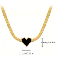 Gold Snake Chain Necklace with Black Heart Pendant – Stainless Steel & Shell 742