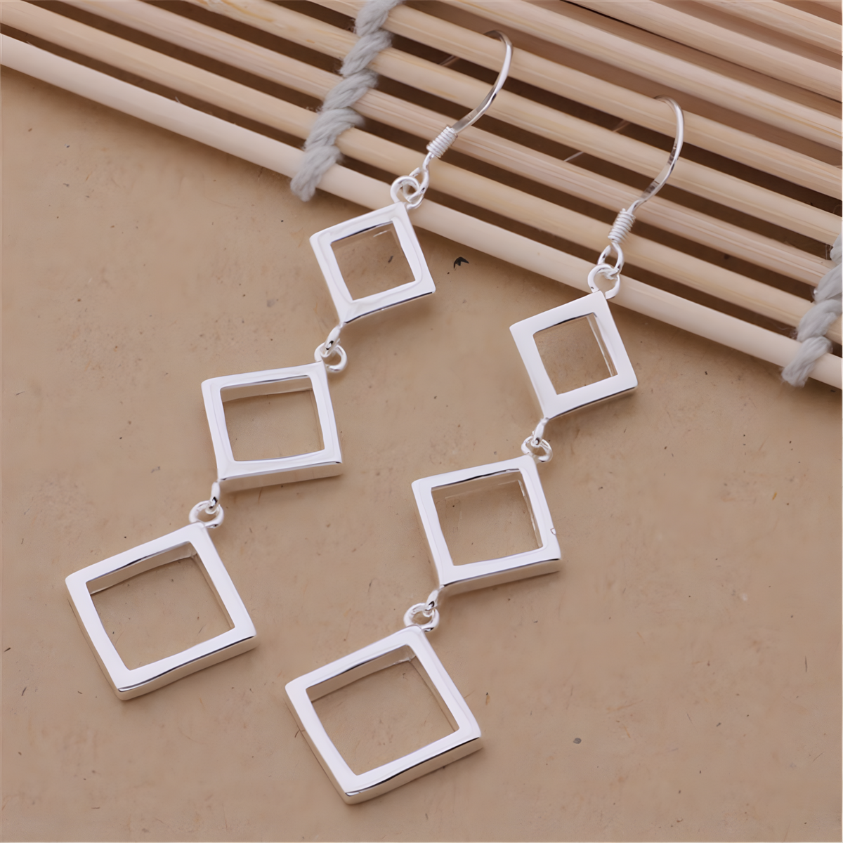Geometric Square Drop Earrings for Women – Long Dangle Statement Copper 1196