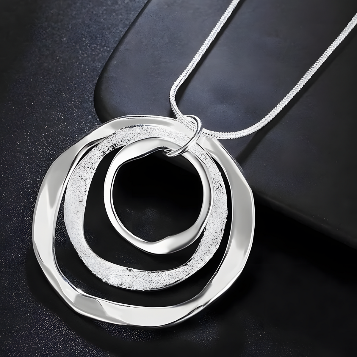 Wishbone Triple Circle Pendant Necklace for Women - Modern Minimalist Layer 1472