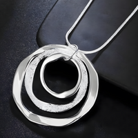 Wishbone Triple Circle Pendant Necklace for Women - Modern Minimalist Layer 1472