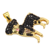 Rottweiler Dog Pendant Necklace Women Gold Tone Look Black Crystal Animal B247