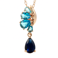Blue Natural Zircon Pendant Necklace for Women, 585 Rose Gold Color Copper 1269