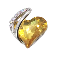 Women Silver Tone Alloy Necklace With Yellow Crystal Heart Charm Link Chain B315