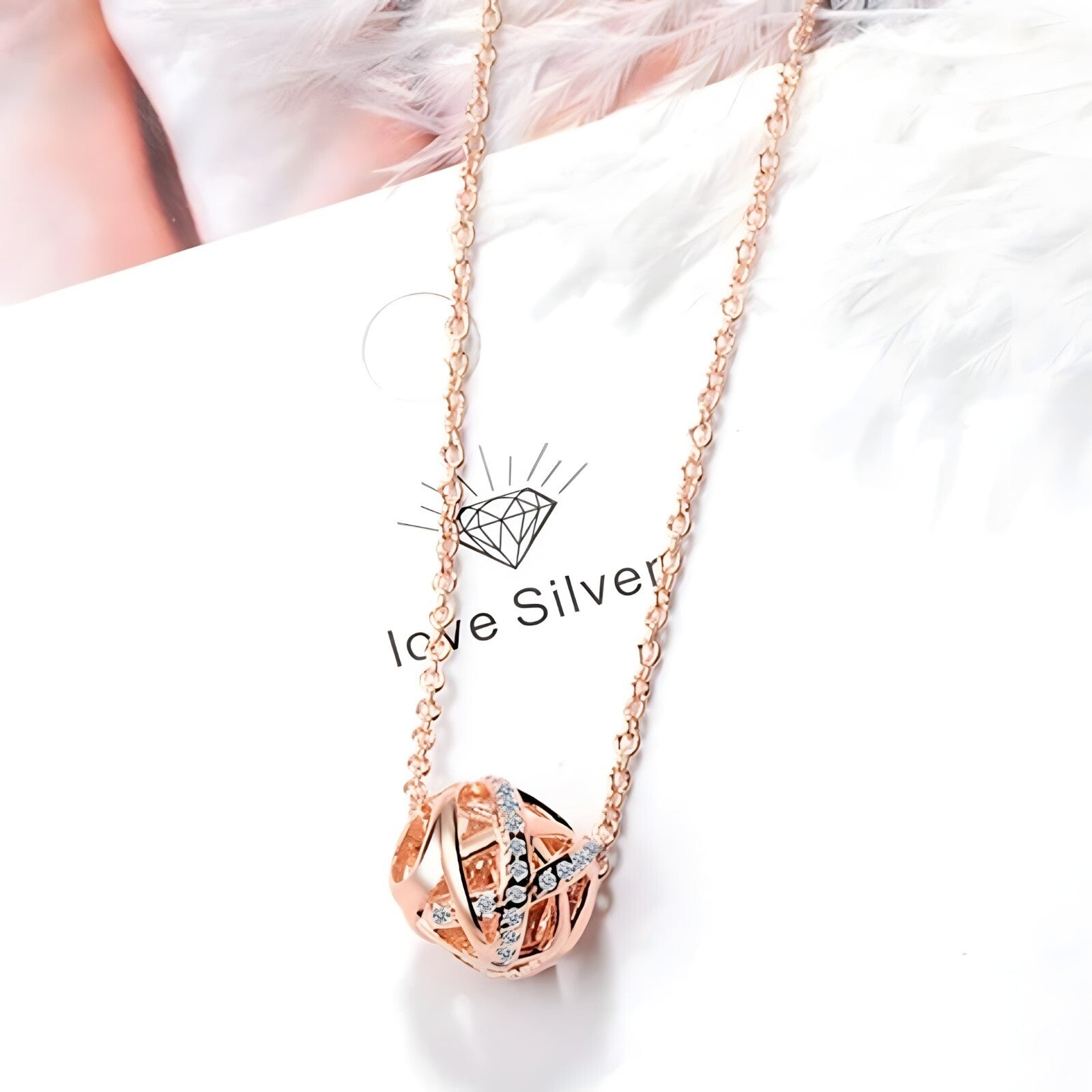 925 Sterling Silver Rose Gold Crisscross Pendant Necklace Elegant Globe 285