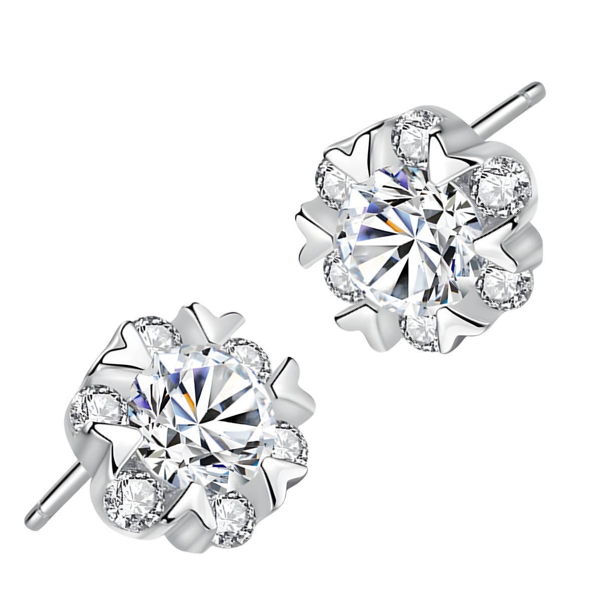925 Silver-Plated Round Crystal Stud Earrings for Women Sparkling CZ Cluster 992
