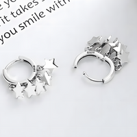 Sterling Silver Dangle Hoop Earrings Women, Rhodium Plated Star Drop Earring 479
