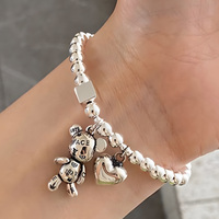 Beaded Charm Bracelet– Copper Alloy, Electroplated Silver, Elastic Stretch 864