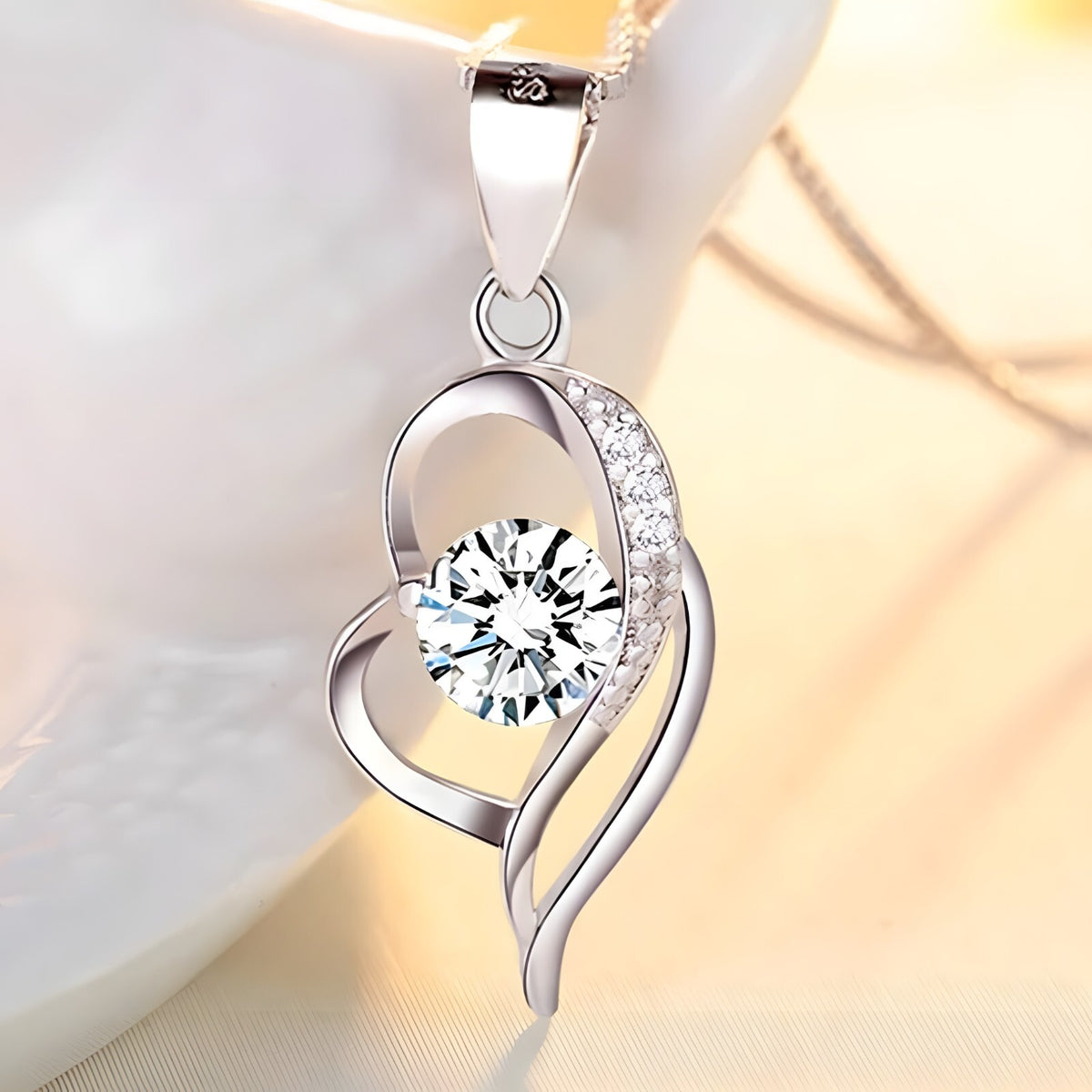 Sterling Silver Heart Necklace for Women – Real 925 Pendant with AAA Cubic 287