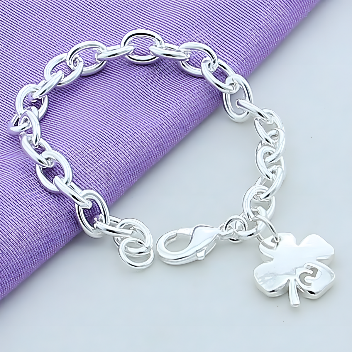 Four Leaf Clover Charm Bracelet For Women Silver Colour Link Chain Bracelet 1759