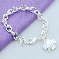 Four Leaf Clover Charm Bracelet For Women Silver Colour Link Chain Bracelet 1759