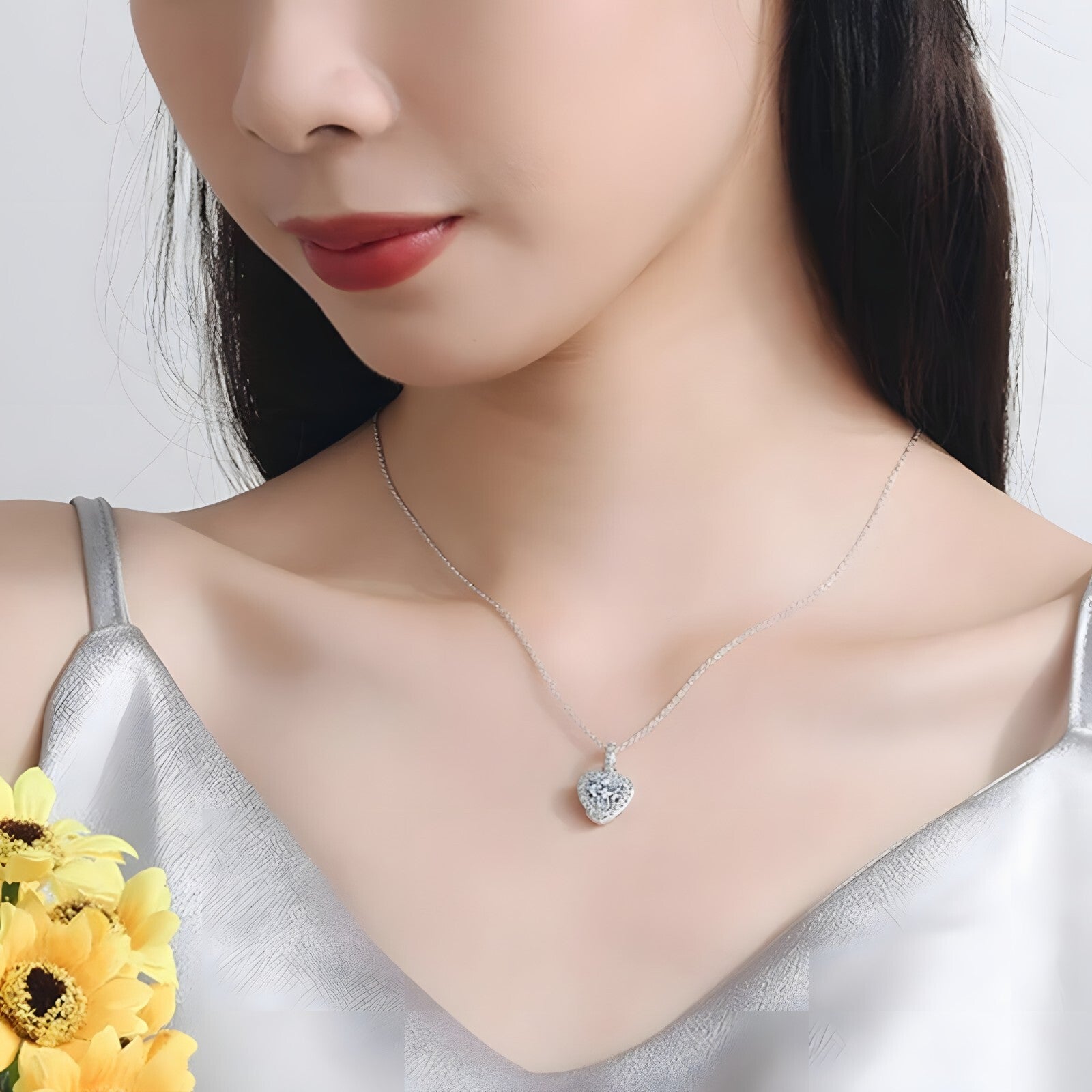 925 Sterling Silver Heart Pendant Necklace AAA Cubic Zirconia Charm Jewelry  275