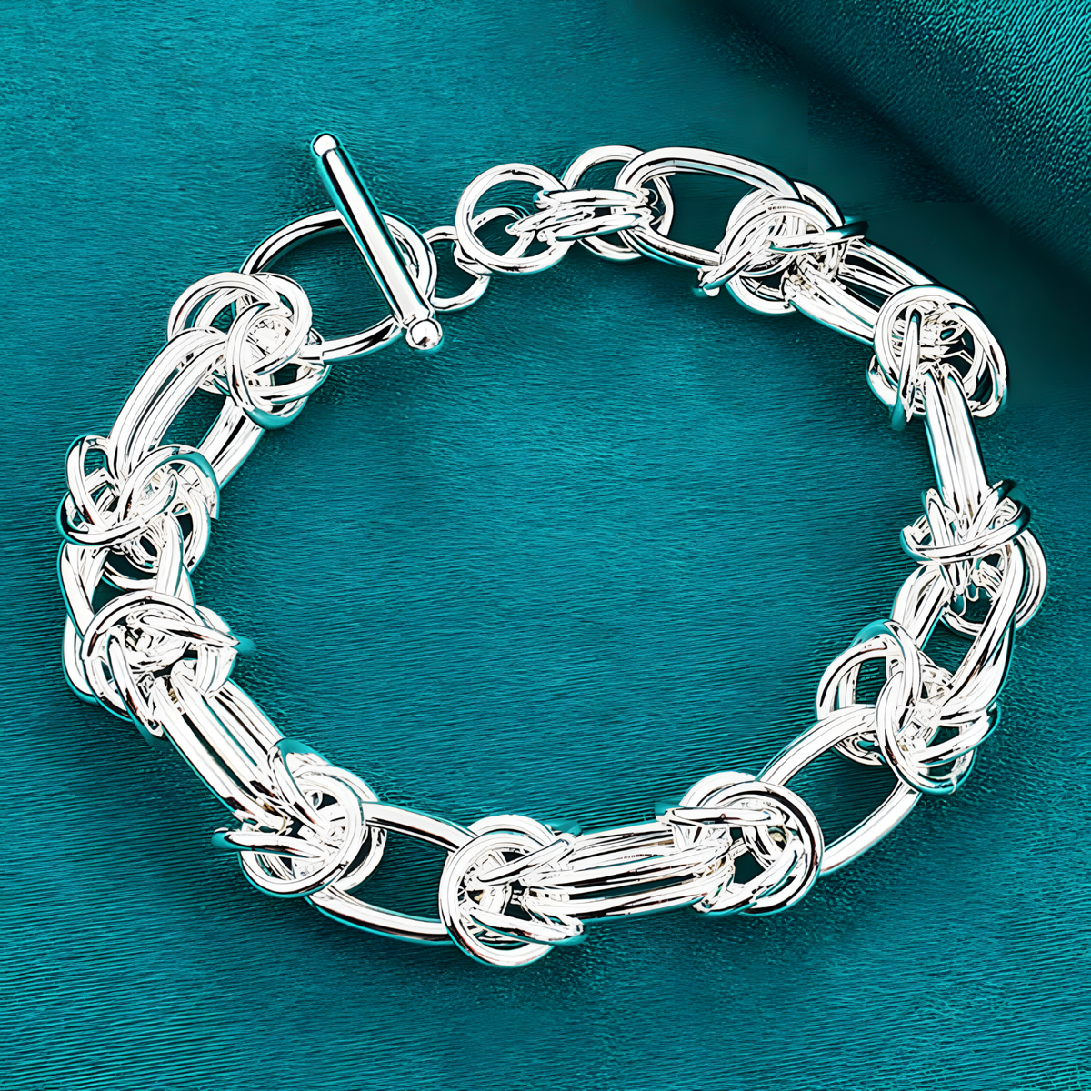 Women’s Double Ring Knot Link Bracelet, Bracelet with Toggle Bar Clasp 1882