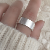 S925 Stamped Silver Tone Wide Band Ring Brushed Satin Finish Adjustable 1488