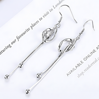 925 Silver-Plated Floral Long Drop Earrings for Women – Elegant Leaf Design 918