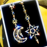 Asymmetric Moon & Star Earrings for Women – Gold-Tone Alloy Tassel Dangle 1180