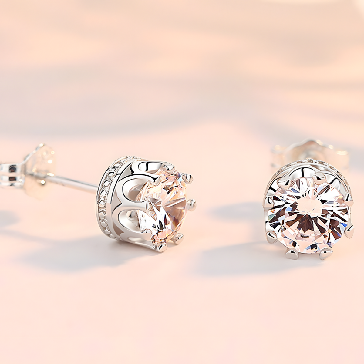 Silver Colour Cubic Zirconia Stud Earrings for Women– TRENDY Round White CZ 1049