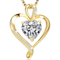Gold Heart Pendant Necklace with Clear Cubic Zirconia, 18.4-Inch Snake Chain 143