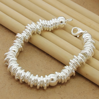 925 Sterling Silver Bell Bead Bracelet, Coiled Disc Strand Bracelet Lobster 1798