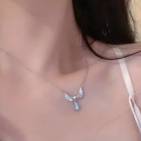 Angel Wings Pendant Necklace for Women, Copper Alloy Silver Colour Necklace 1292
