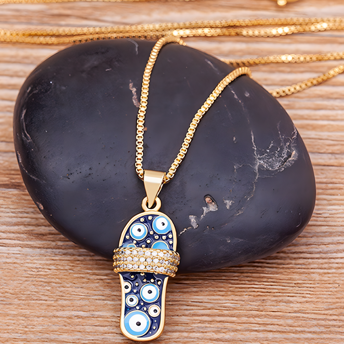 New Trend Enamel Slipper Pendant, Blue Evil Eye Protection Necklace B161
