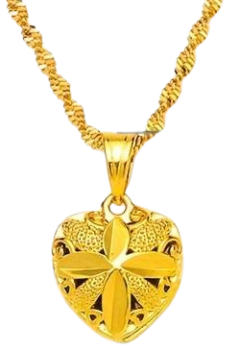 24K Gold Plated Brass Heart Pendant Necklace for Women, Vintage Style, Peach 126